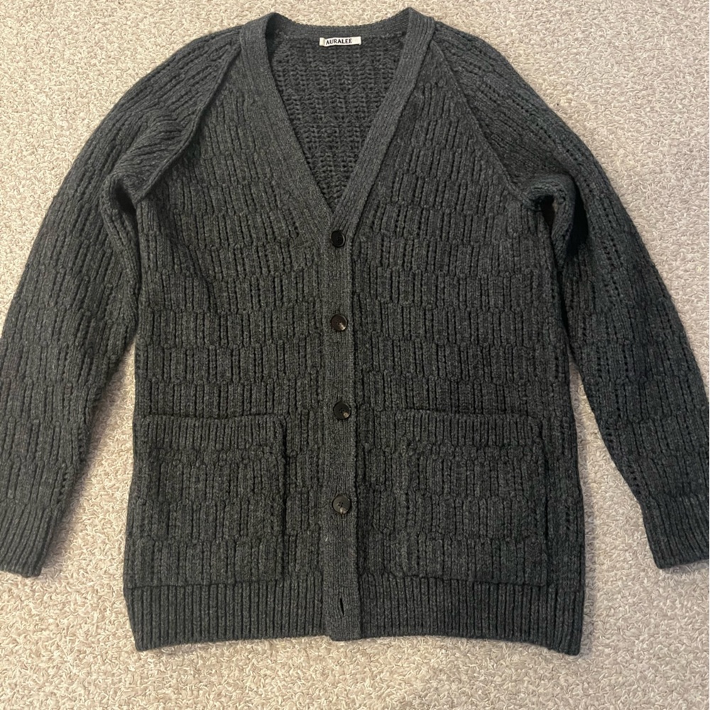 Auralee Wool Cord Rib Knit Cardigan